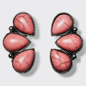 Western Silver Toned Tear Drop Earrings with Peach Toned Stones NEW